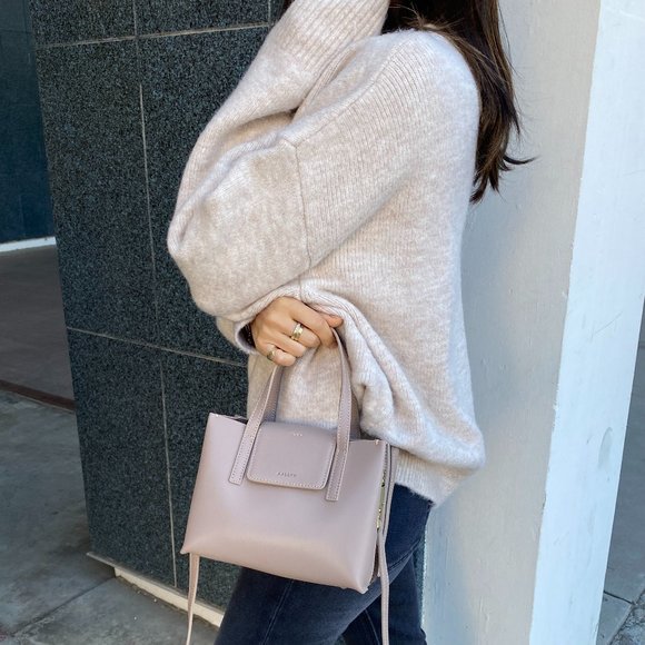 π Stella Mini Satchel Bag - Genuine Leather - Pale Rose - Picture 4 of 14
